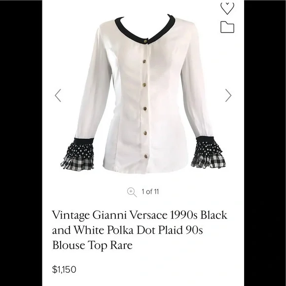 Versace Vintage Black with Polka Dot and Plaid accents Blouse - Picture 1 of 8